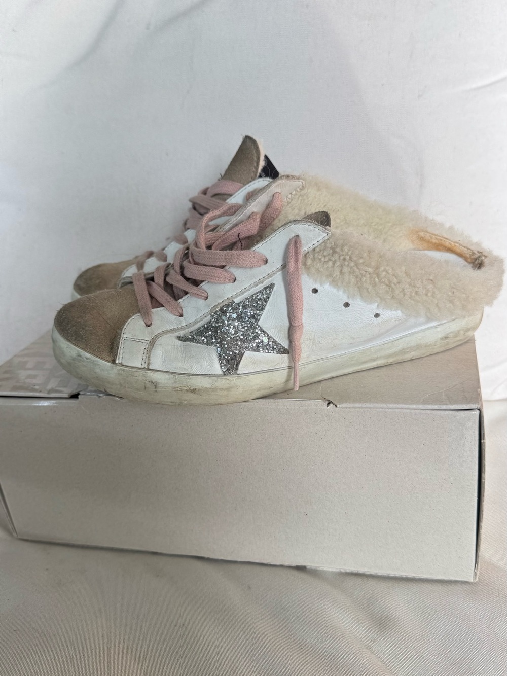 Womens Beige & Pink Shearling Lined Star Sneakers
